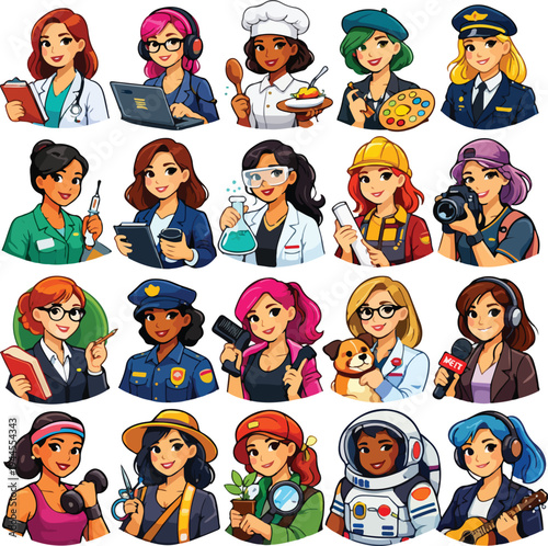 Diverse Female Profession Character Illustration mega Bundle.