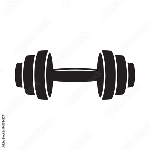 Simple black and white illustration of a standard barbell dumbbell