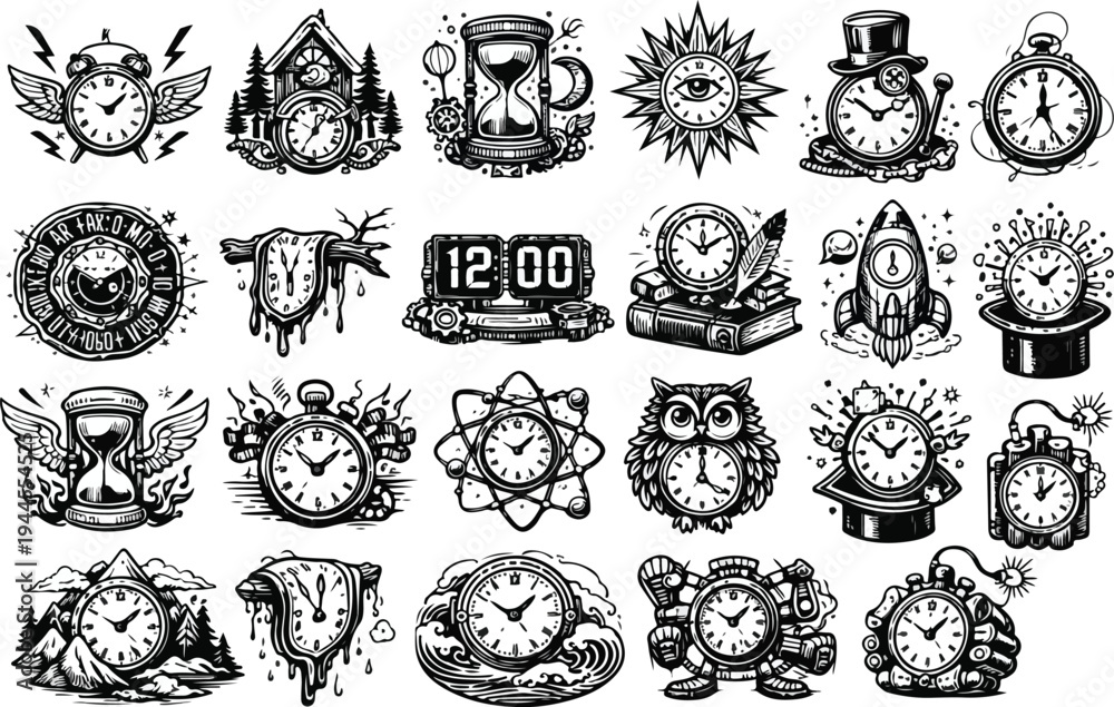 Obraz premium Tattoo Style Time Concept Illustration Bundle