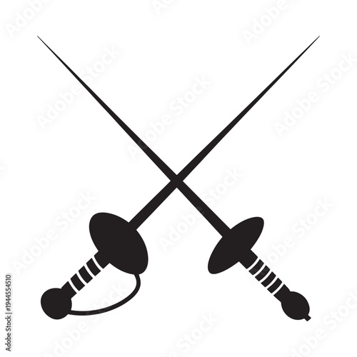 Two crossed fencing swords in a simple black and white illustration