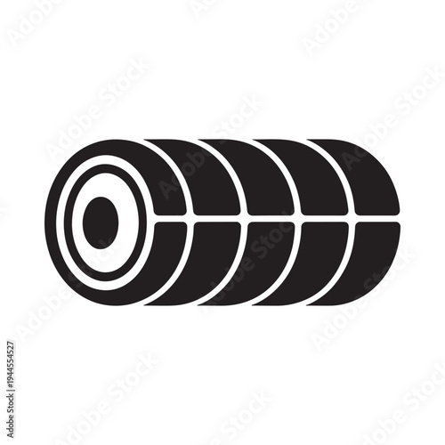 Simple black and white illustration of a foam roller for exercise