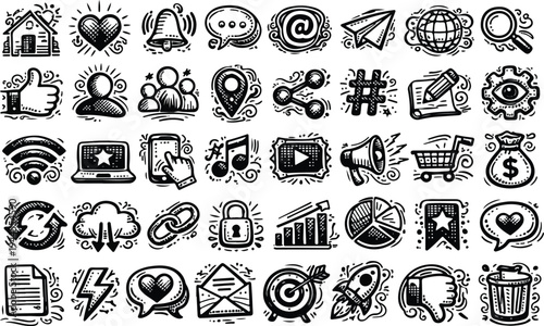Social Media Icon mega collection with creative icon Bundle.