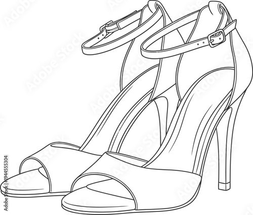 A pair of high heeled sandals with ankle strap