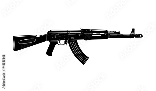 Black AK-47 Rifle Vector – Isolated Firearm Illustration
