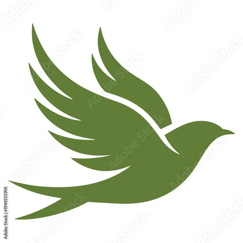 A green silhouette of a bird in flight with outstretched wings