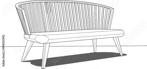 Modern wooden bench line art illustration, minimalist furniture design vector outdoor seating object isolated interior and garden decor