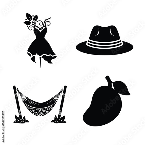 Summer vacation dancing woman hammock mango palm trees