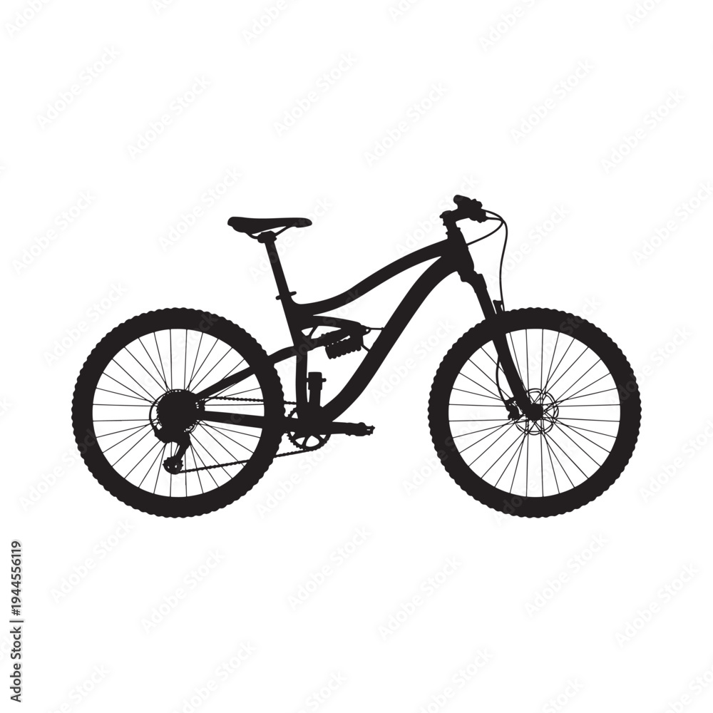 Fototapeta premium Silhouette of a modern mountain bike against a plain white background