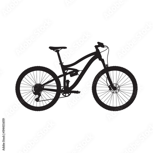 Silhouette of a modern mountain bike against a plain white background