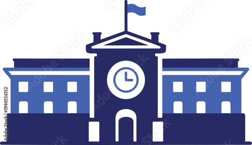 Vector illustration of government building with clock tower