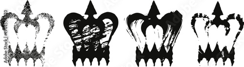 Black grunge crown silhouettes set vintage royal symbols with distressed texture heraldic icons illustration