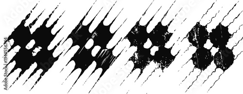 Black grunge diagonal stripes texture with scattered splatter and distressed rough edges