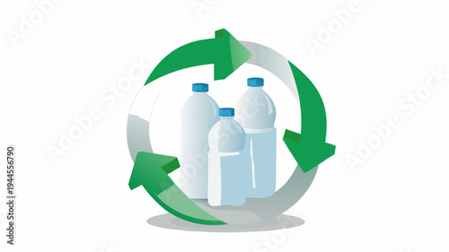Circular economy concept with plastic bottles recycling illustration eco friendly symbol with green arrows