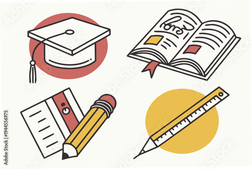 Educational with graduation cap and ruler educational graduation cap book pencil online learning