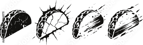 Taco variations with textured and distressed grunge effects, mexican food illustration