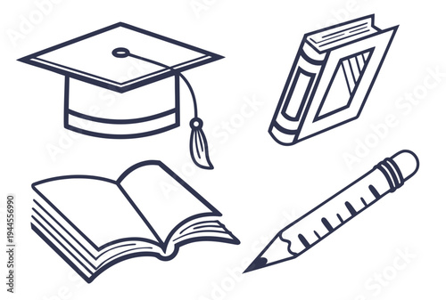 Educational with graduation cap and book educational graduation cap pencil online learning