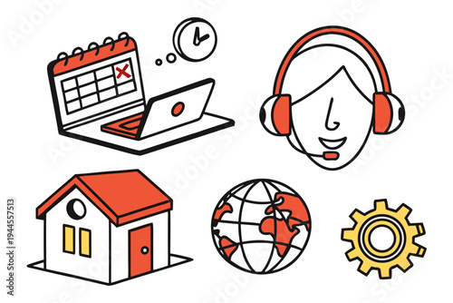 Cartoon style of business and communication symbols signs