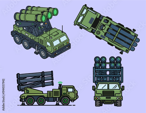 Mobile Surface-to-Air Missile Launcher Vector Icon - Tactical Defense System Line Art