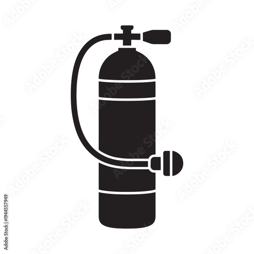 Simple black silhouette of a scuba diving oxygen tank with valve