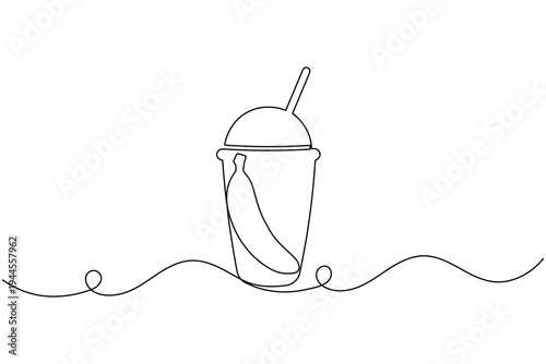 Banana smoothie cup icon continuous one line drawing outline vector illustration
