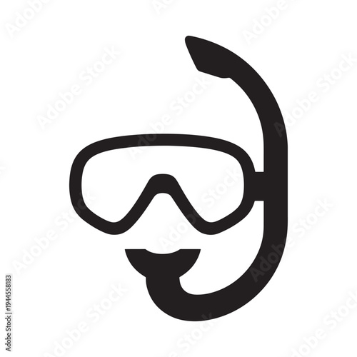 Simple black and white icon depicting a snorkeling mask with a snorkel