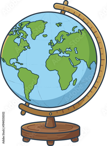 World globe illustration on stand showing continents geography education map earth planet learning and global travel concept vector