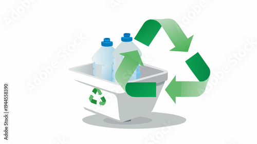 Smart recycling technology concept with robotic recyclable material sorting and green eco friendly recycling symbol