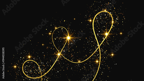 Gold glittering confetti wave and stardust