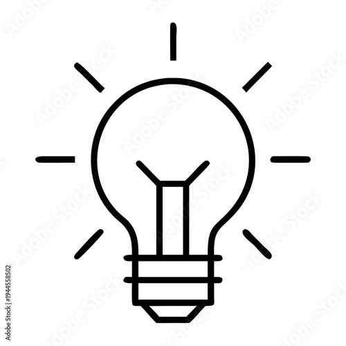 Minimalist line art light bulb icon with glowing idea concept isolated on transparent background