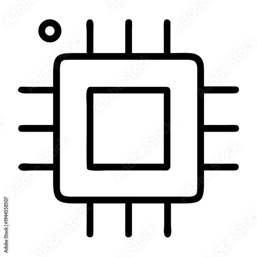 Vector microchip processor icon with circuit pins isolated on transparent background