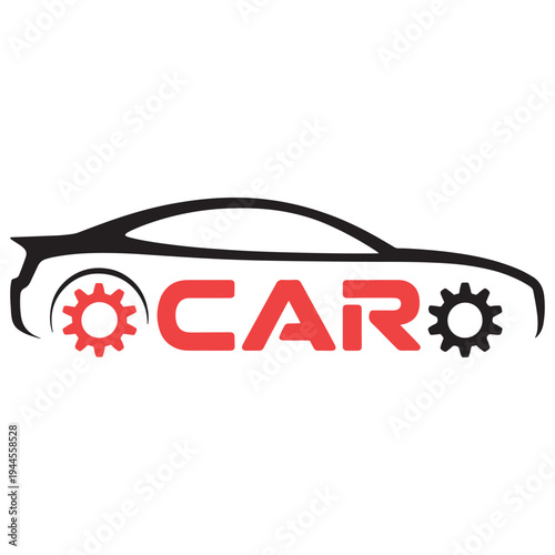 Creative logo design combining car silhouette with mechanical gears and text
