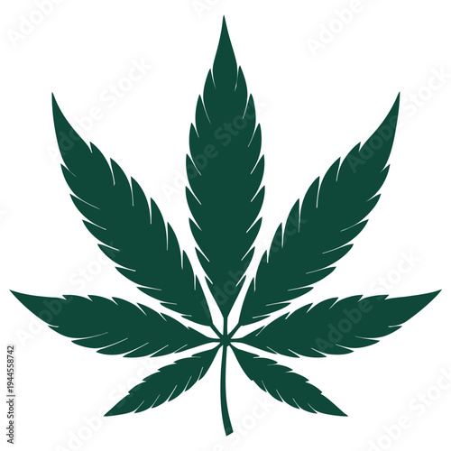 A stylized depiction of a cannabis leaf with serrated edges and a central stem
