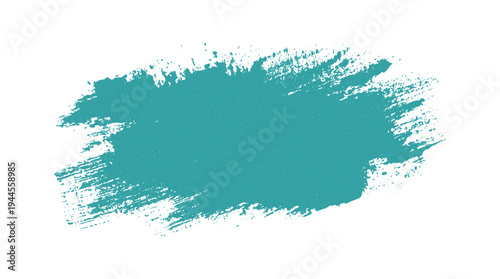 Teal paint splash with textured edges and small speckles on a white background brushstroke