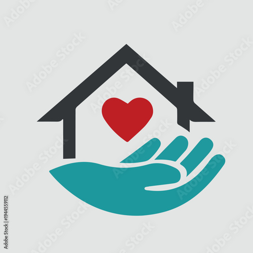 ГрафикаHouse with heart inside house and caring hand, vector sign.  и иллюстрации