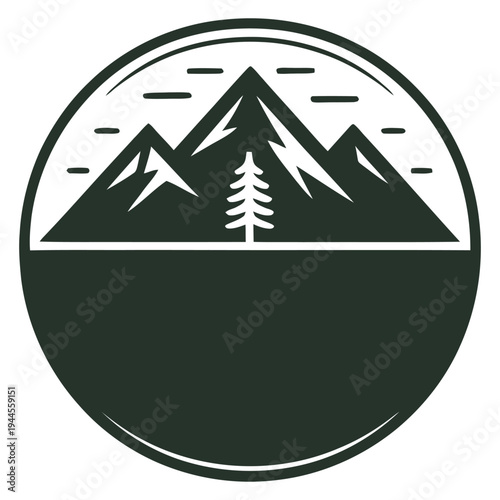 A serene mountain landscape with a lone evergreen tree and a clear sky