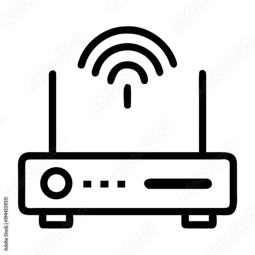 Modern Wi-Fi router with dual antennas emitting signal waves isolated on transparent background