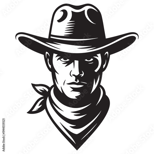 Classic cowboy silhouette with wide-brimmed hat and bandana