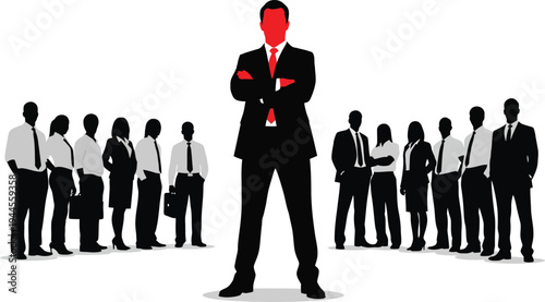 A confident leader standing out from a crowd of anonymous businesspeople