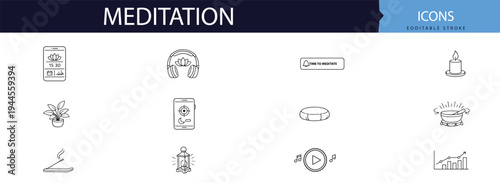 Meditation and mindfulness icons set for relaxation and wellness