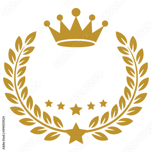 Regal crown adorned with laurel wreath and star embellishments in golden hue