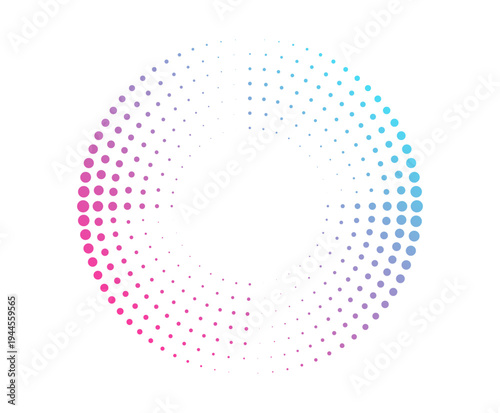 Multicolor radial gradient ring with abstract motion streaks. Futuristic vector element representing speed and light.