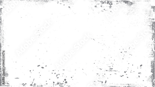 Gray speckle grunge texture overlay on white background with distressed edges and scattered dots