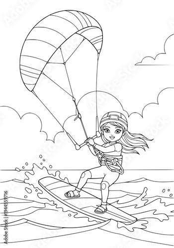 Kitesurfing coloring page