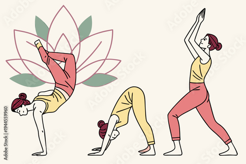 Yoga poses and lotus flower woman stretching