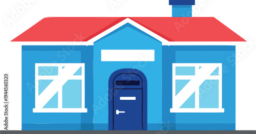 Vector illustration of a blue house with red roof