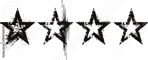 grunge five star rating with distressed black stars and paint splatter effect
