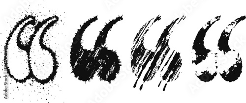 Grunge quotation marks set with distressed texture and artistic brush stroke effects