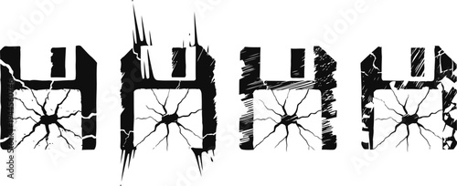 grunge cracked square shapes with distressed and broken texture effects, abstract geometric design elements