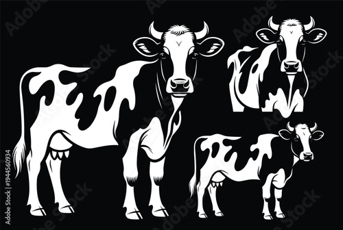 Holstein cow silhouette vector illustration, black and white livestock art, farm animal design, dairy cattle graphic, agricultural theme, rural nature artwork