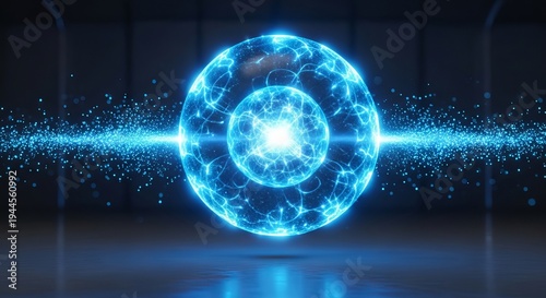 Abstract blue background with glowing fractal numbers and electric light waves creates a motion energy design for a technology wallpaper or digital art backdrop